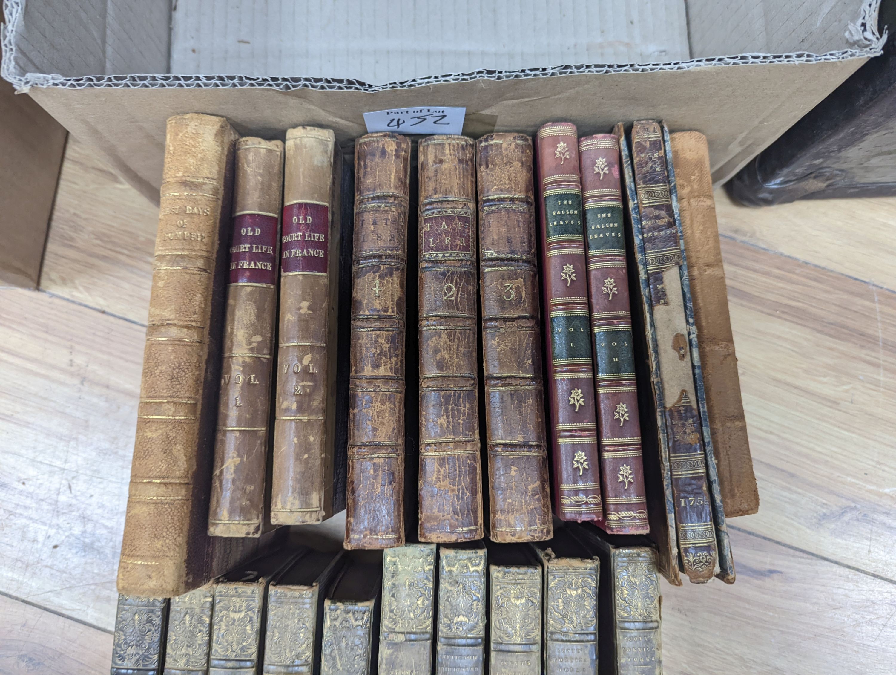Old leather - Literary Interest, various bindings, 18th/19th century (59 vols) (in 2 boxes).